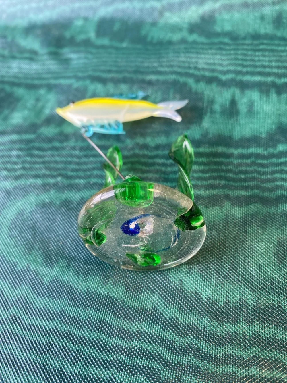 Vintage Hand-Blown Kinetic Yellow Glass Fish Figurine Aquatic Decor 70s or 80s